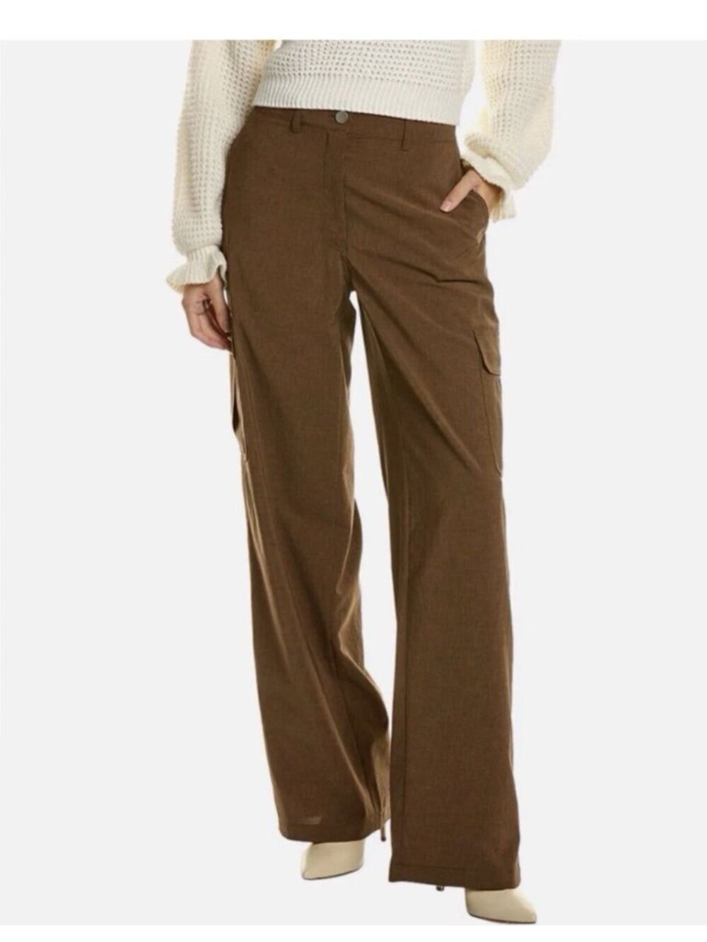 Theory Sz 4 Wide Leg Brown Pecan Cargo Pants Trousers Minimalist Lightweight - Picture 9 of 9